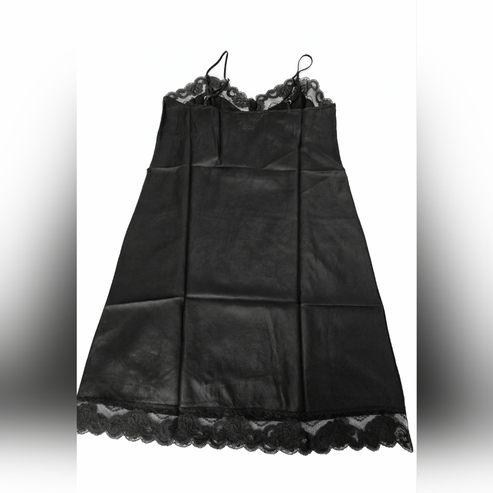 Nwot Trina Turk Silk Blend Lace Trim Slip Dress Black Sz M Minimalist Chic - Picture 4 of 11